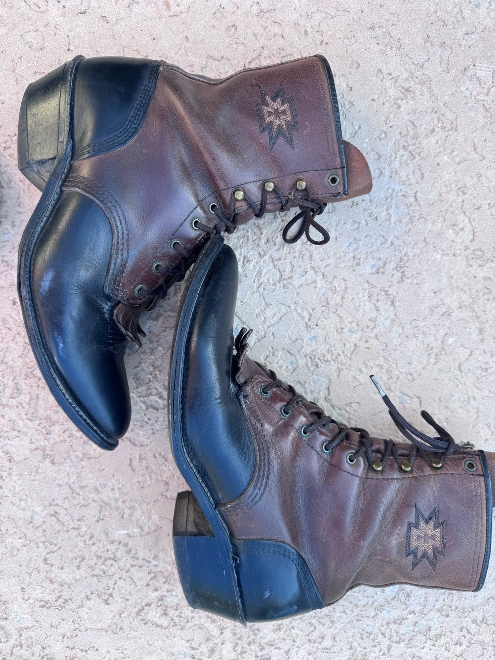 Vintage Abilene Boots Womens 8 Brown Black Leather Western Packer Kiltie Granny